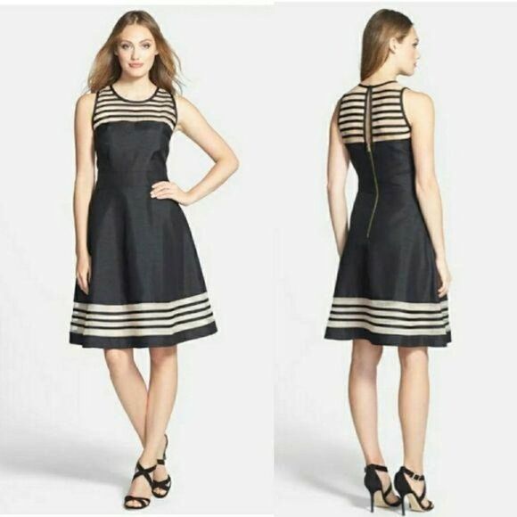 Taylor Silk & Shantung Dress Retro 60's Nautical Illusion Fit & Flare Sz 10 - Picture 1 of 10